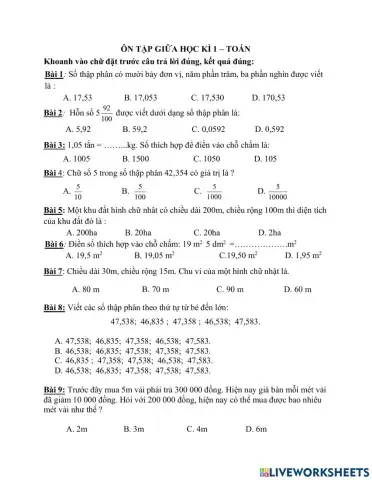 Luyện kiểm tra giữa kì 1 (số1)