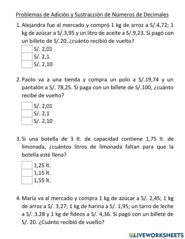 Problemas con decimales