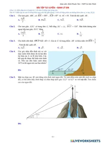 Bài tập định lý sin