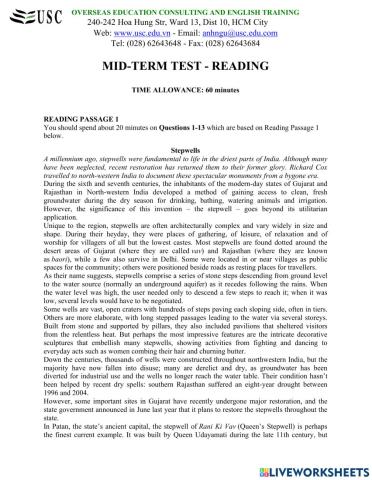 Mid term ielts reading test