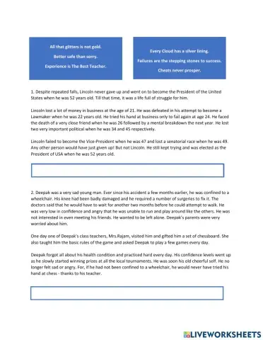 Proverb matching with stories