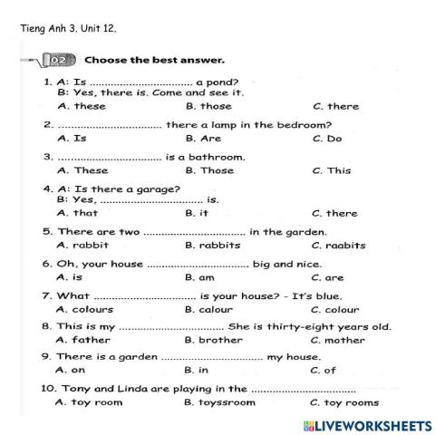 Tieng Anh 3 Unit 12 review