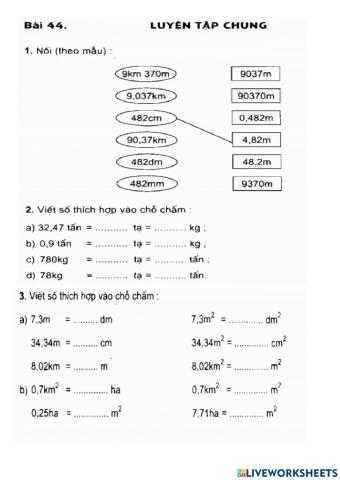 Toán Luyện tập chung  tiết 44