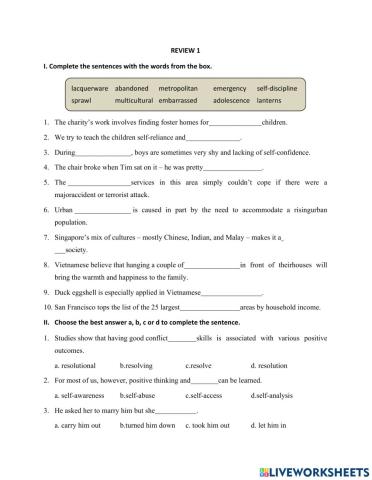 English 9 Review unit 1, 2, 3