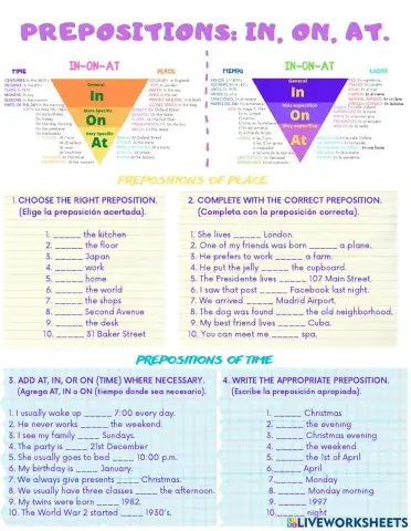 Prepositions: in, on, at