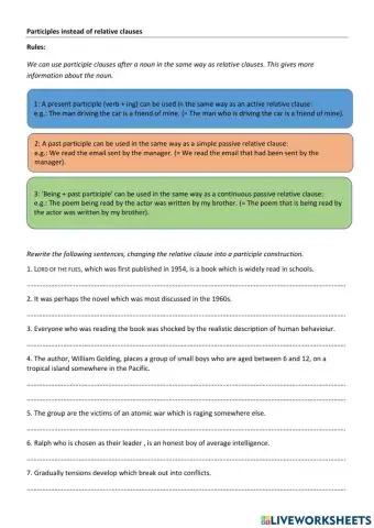 Participles instead of relative clauses