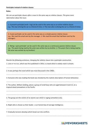 Participles instead of relative clauses