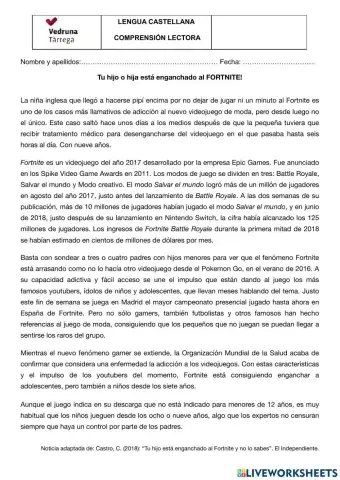 Comprensión lectora fornite