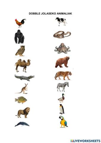 Animalien hiztegia (Dobble jolasa)