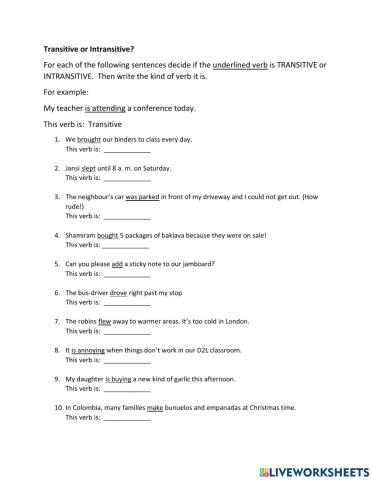 Transitive and Intransitive verbs