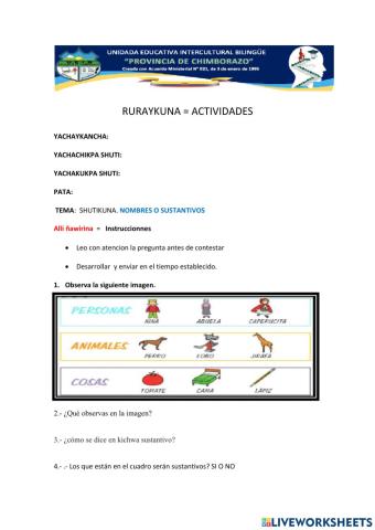 Shutikuna-nmbres o sustantivos