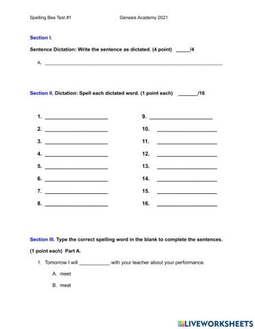 Spelling Test - Spelling Bee Words