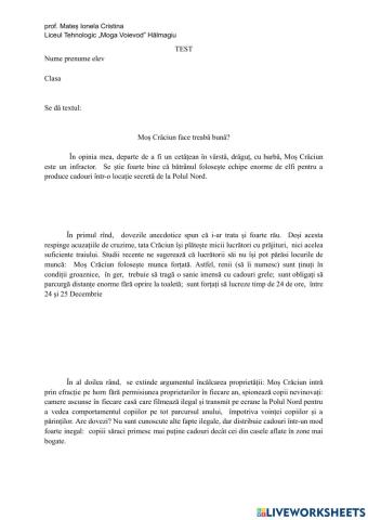 Test Textul argumentativ