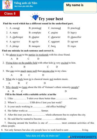 Tiếng anh lớp 8-Unit 1, 2,3