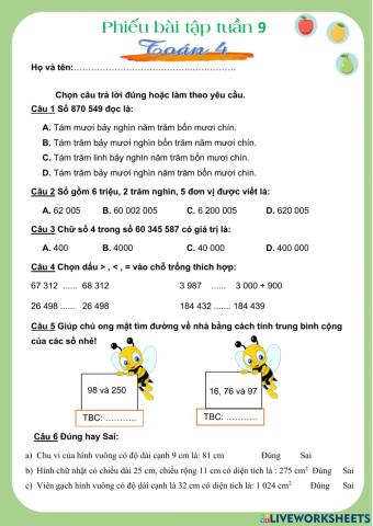 Vui toán cuối tuần 9