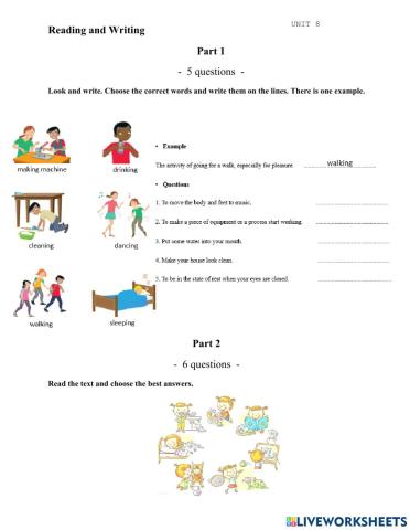 ODI3 unit 8 test reading and writing