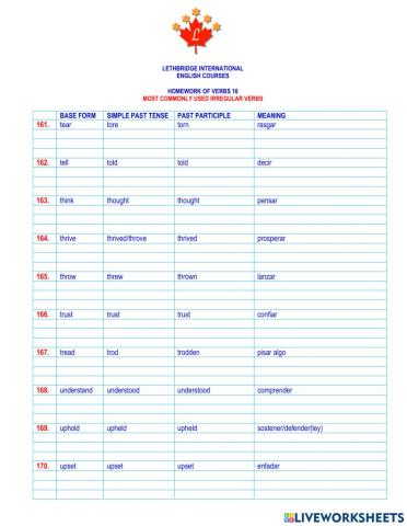 Homework of the verbs 16
