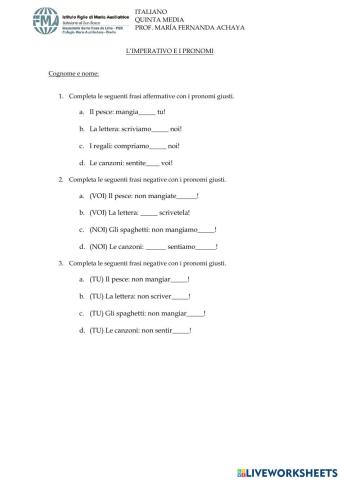 L’imperativo e i pronomi