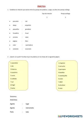 Práctica de analogías