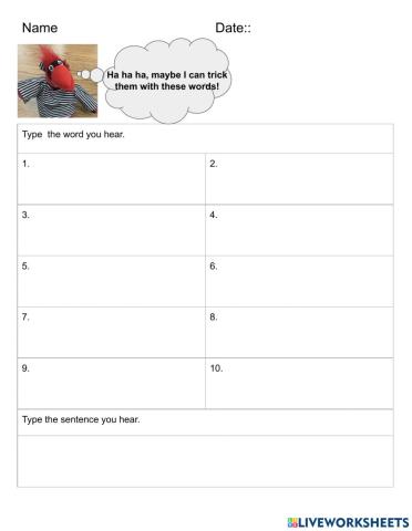 Spelling Sight words 1-10