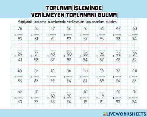 Toplama İşleminde Verilmeyen Toplananı Bulma