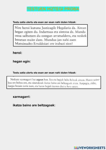 Testuen hiztegi proba