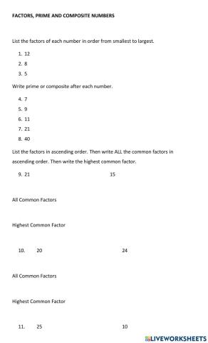 Factor, Prime and Composite