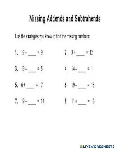 Missing Addend and Subtrahend