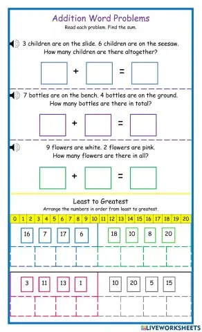 Addition word problems and Least to Greatest DJ
