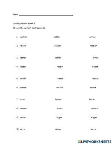 Spelling Words Week 9