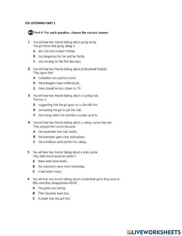FCE LISTENING PART 1
