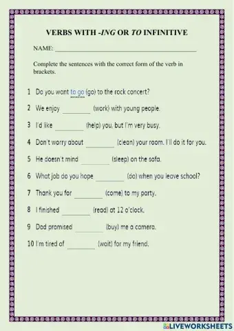 Verbs with -ing or to infinitive