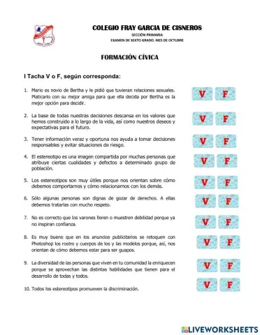 Primer examen trimestral de Formación Cívica