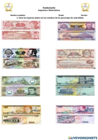 Nombre de los personajes de los billetes de Honduras