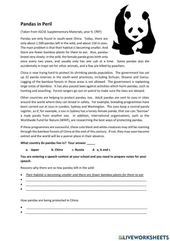 Pandas in Peril, IGCSE note taking