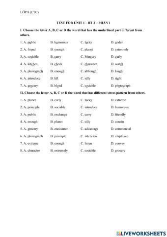 L8 - Test U1 - Bt 2 - Phần 1 (ctc)