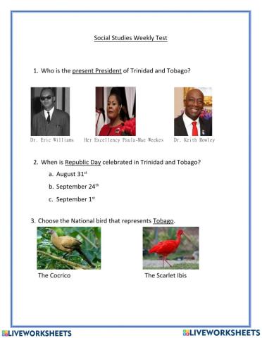 Social Studies Weekly Test 1- National Emblems