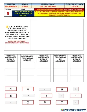 3o Info. Bordes a tablas en Hojas de Google