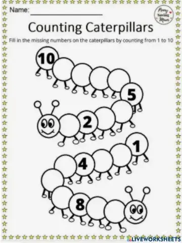 Fill in the numbers on the caterpillars