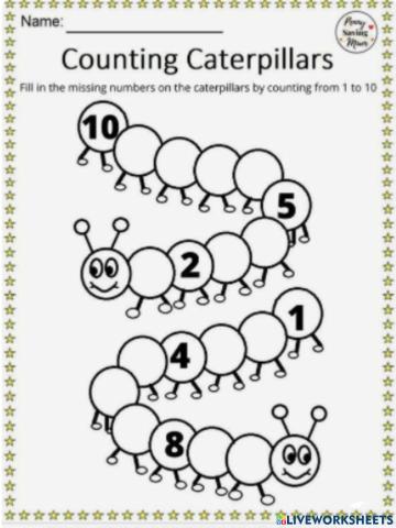 Fill in the numbers on the caterpillars