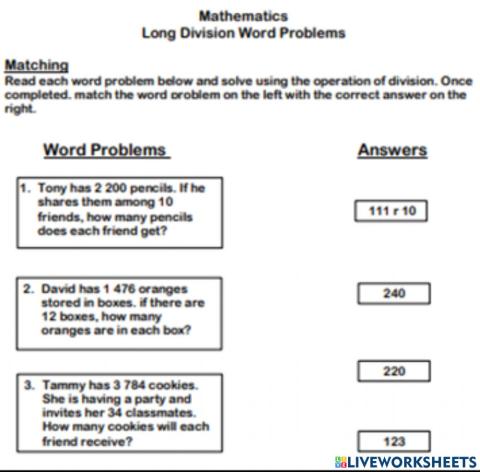 Long division word problem