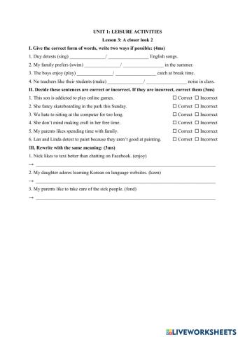 English 8- Unit 1: A closer look 2