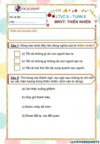 LTVC 5 - MRVT: Thiên nhiên