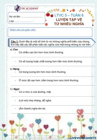 LTVC 5 - Luyện tập về từ nhiều nghĩa - Trang 82