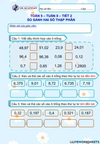 Toán 5 - So sánh hai số thập phân