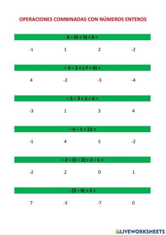 Operaciones combinadas con números enteros