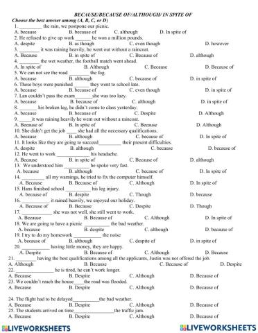 Grade 9: Connectors reason, contrast