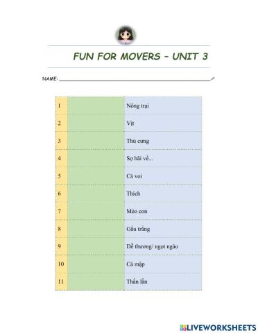 Fun for movers vocab U3