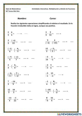 Multiplicaciones y divisiones de fracciones