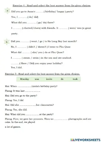 Tieng Anh 5 - Exercises Unit 4